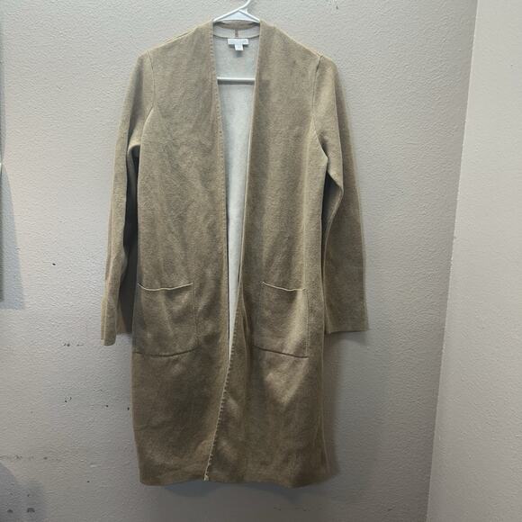 Pure Jill Cardigan Sweater SZ S Tan Open Front Pockets Coatigan Minimalist - Picture 2 of 7